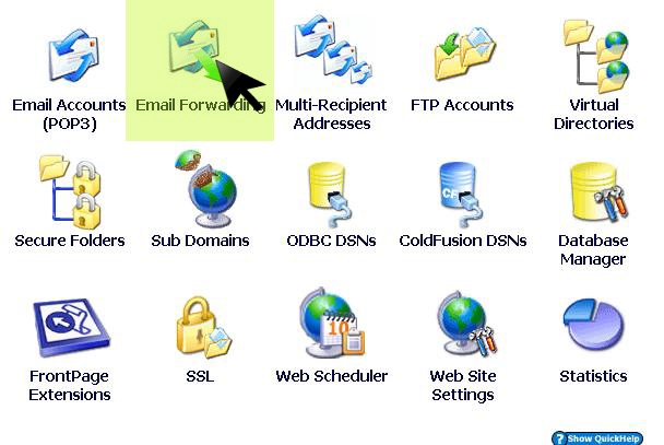 Email Forwarding menu option